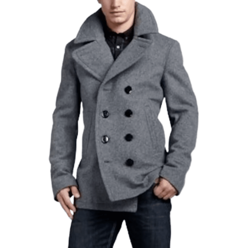 Men's Grey Wool Pea Coat Stylish Jacket For Men Woolen