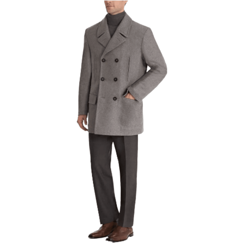 Men's Wool Double Breasted Pea coat Jacket Military Grey