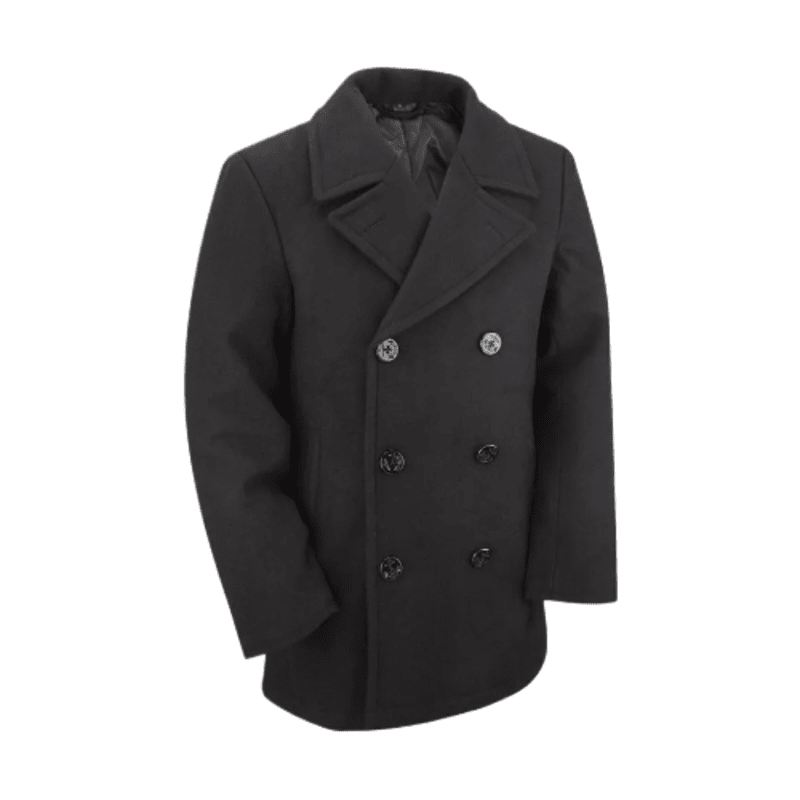 Men Navy Black Wool Blend Pea Coat Windbreaker Winters Jacket